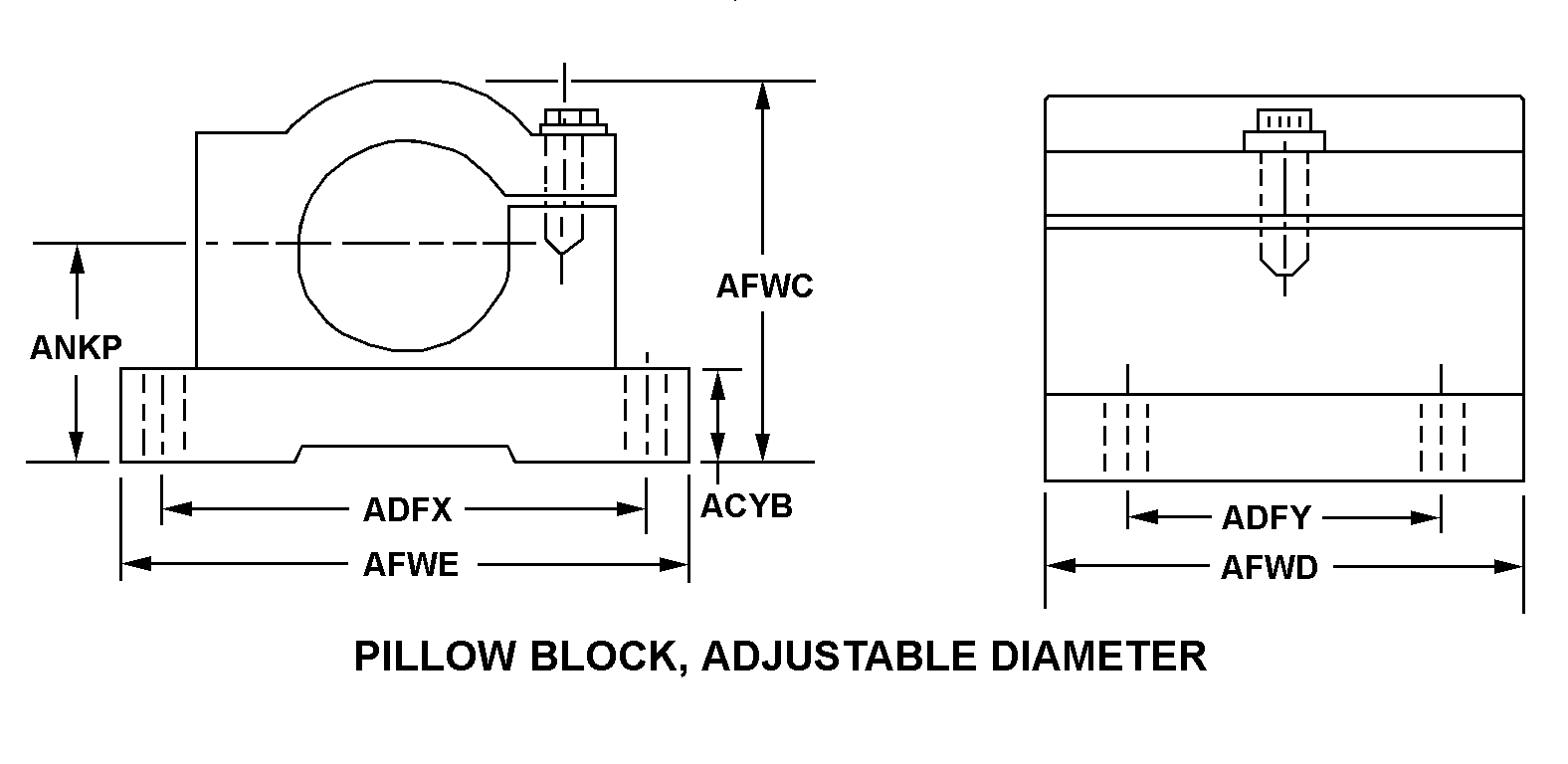 PILLOW BLOCK, ADJUSTABLE DIAMETER style nsn 3130-01-469-9586