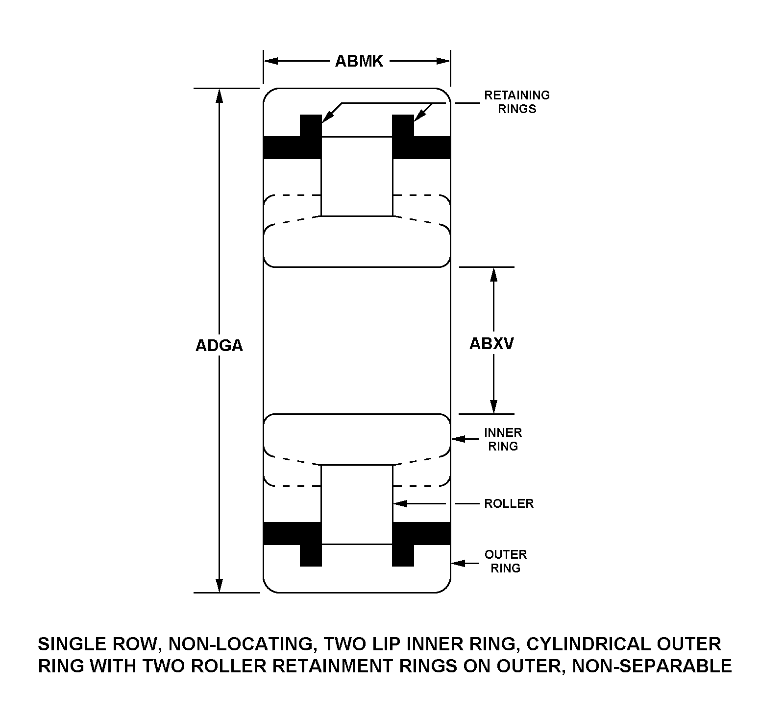 SINGLE ROW, NON-LOCATING, TWO LIP INNER RING, CYLINDRICAL OUTER RING WITH TWO ROLLER RETAINMENT RINGS ON OUTER, NON-SEPARABLE style nsn 3110-00-841-6309