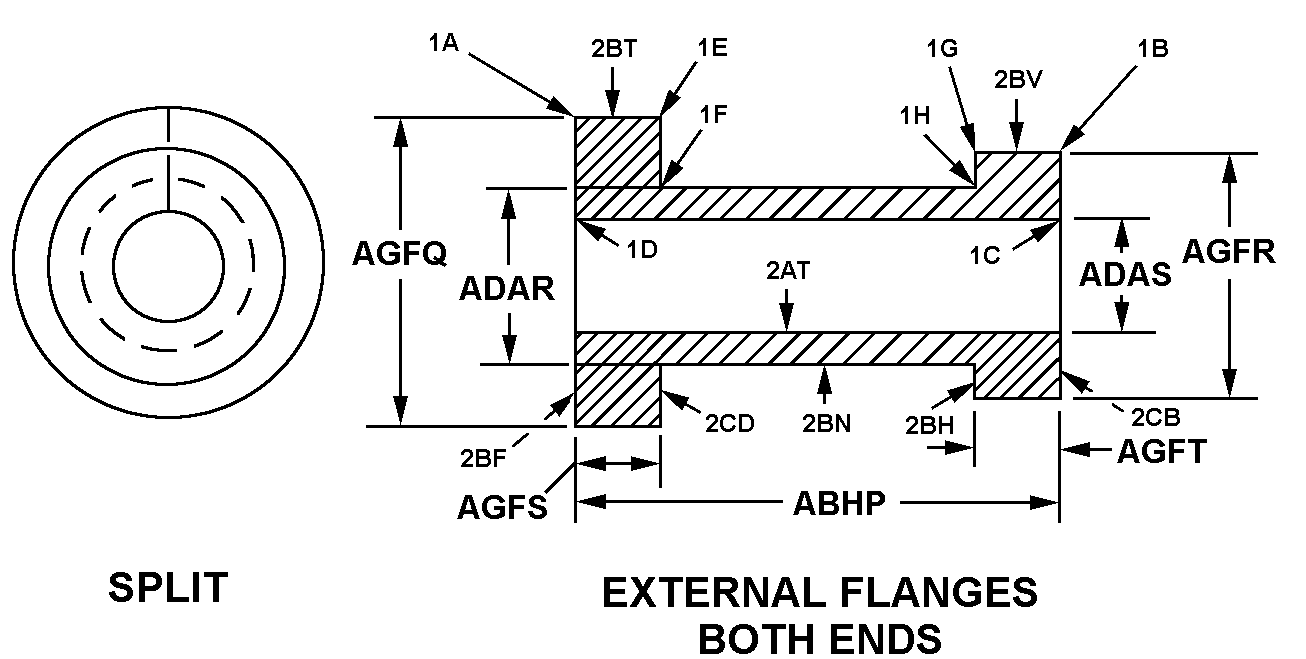 SPLIT, EXTERNAL FLANGES BOTH ENDS style nsn 3120-00-237-7121