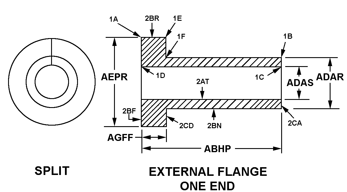 SPLIT, EXTERNAL FLANGE ONE END style nsn 3120-01-059-8361