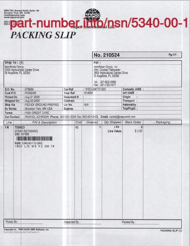 Picture of NSN 5340-00-119-3900 NSN 5340-00-119-3900